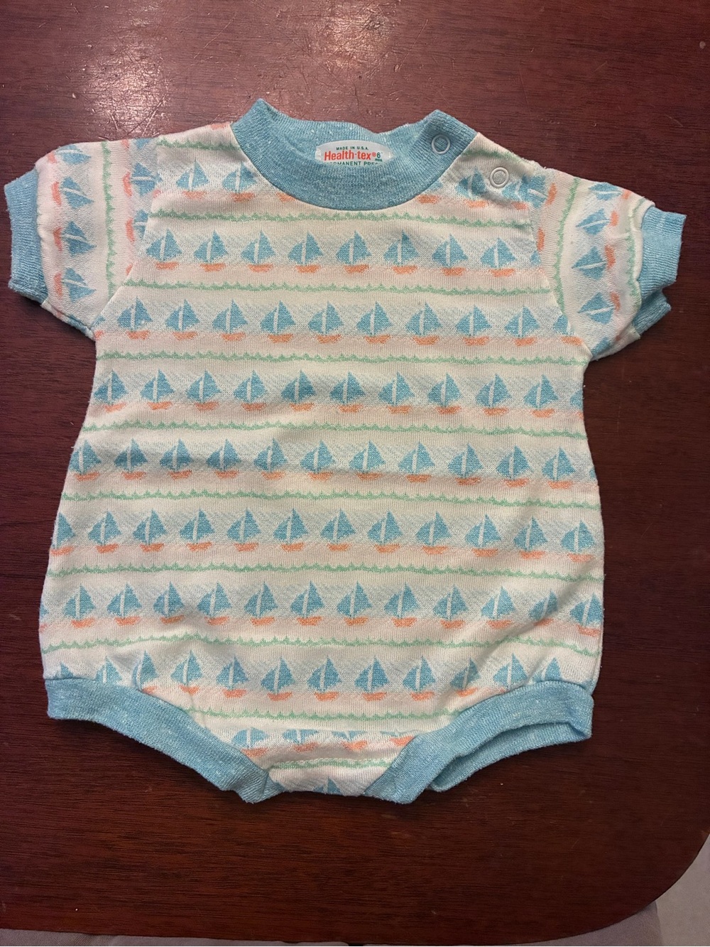 healthtex Cream, Blue and Orange Sailboat Knit One-Piece